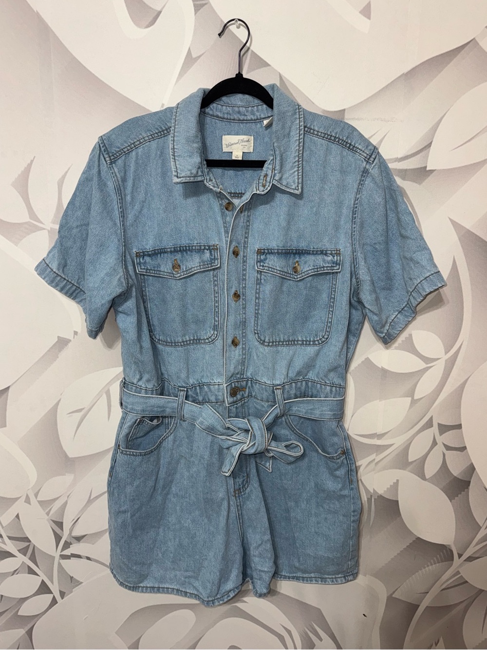 Universal Threads light-wash denim romper with matching belt size 16